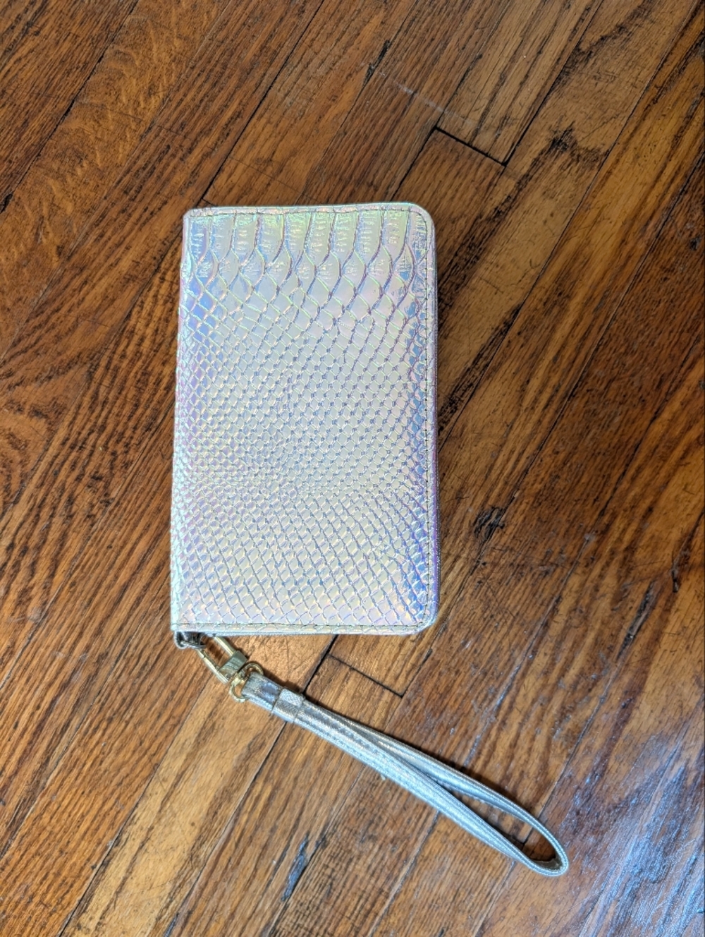 Betsey Johnson Iridescent Holographic Snake-Embossed Wristlet Wallet